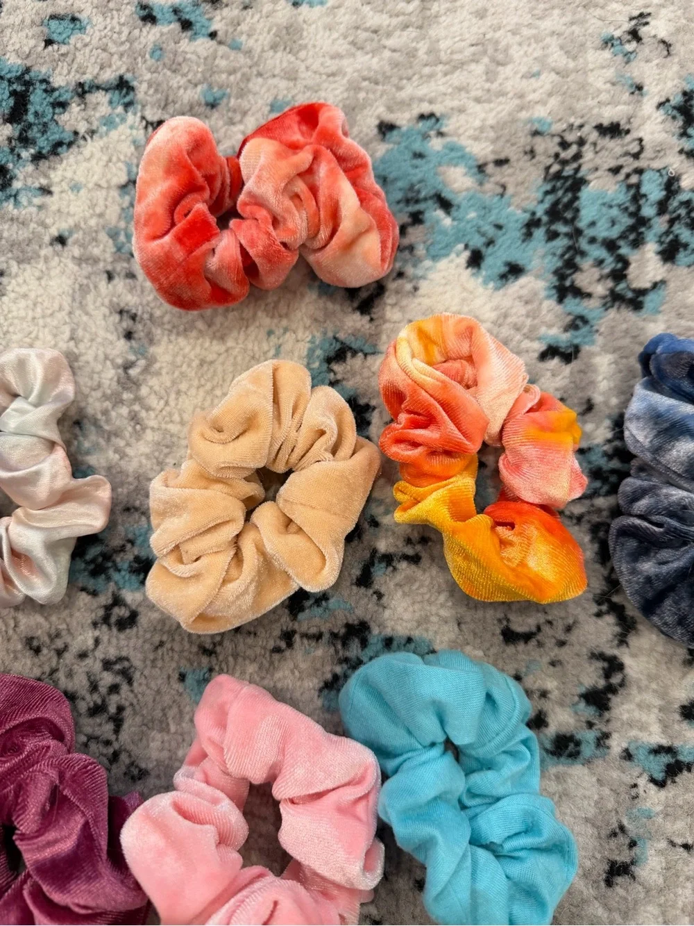 Girls Scrunchie Lot 9 Piece Velvet Satin Tie Dye Hair Accessories
